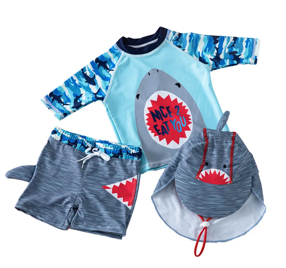 

Baby Boys Two Piece Swimsuits Rash Guard Short Sleeve Camouflage Shark Bathing Suit Swimwear Sets, As pic