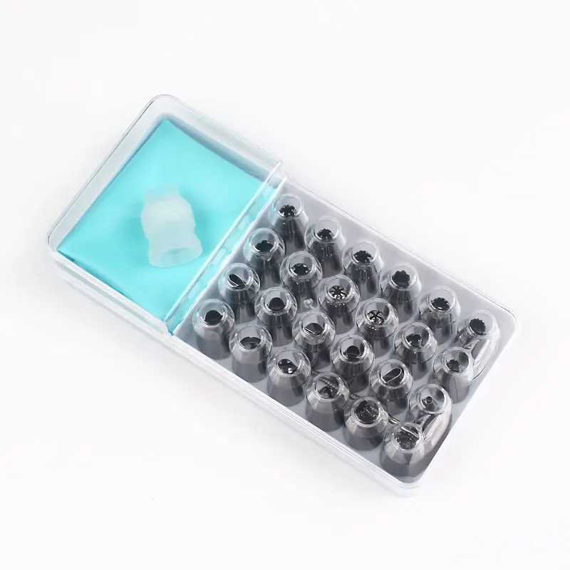 

24 PCS Stainless Steel Baking Tools Silicone Cream Icing Pastry Bag Nozzles For Cake Decoration