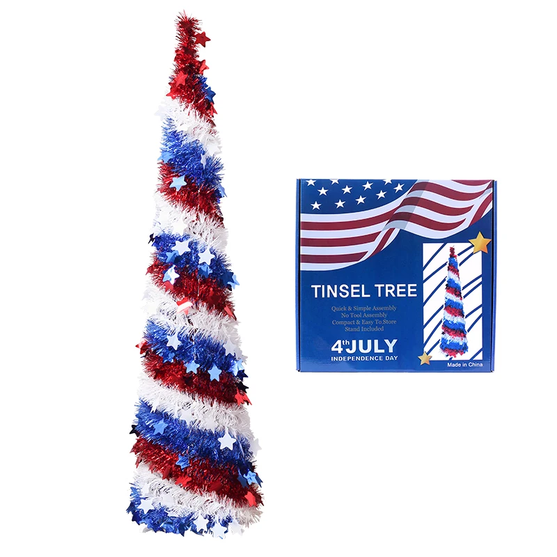 

New Hot Sale American Style Tricolor Independence Day Tinsel Decorated Tree for Home Deco