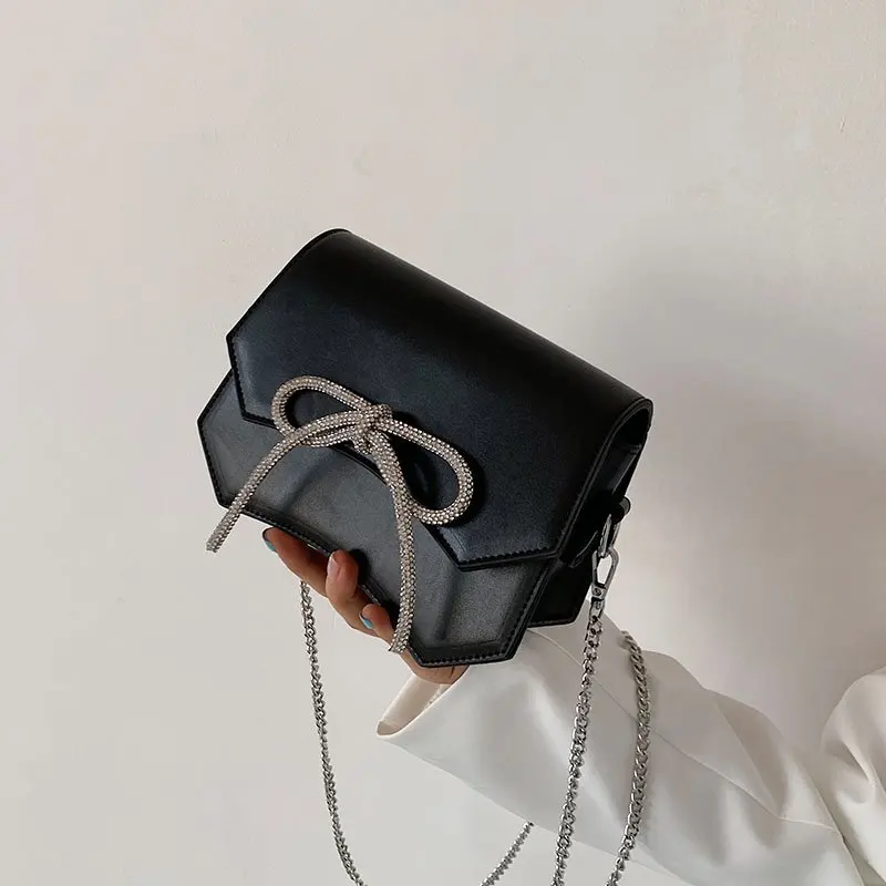 

Joyie New Unique Shape Rhinestone Bow Cute Purse Small Hand Bags Ladies Crossbody Sling Bag Chains Messenger Bags for Women