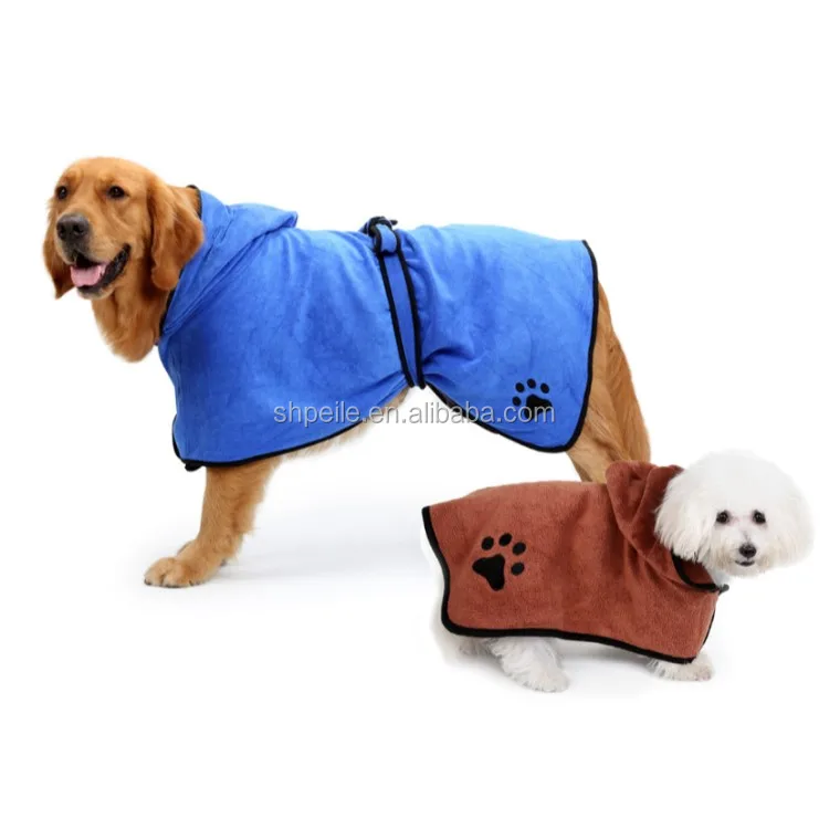 

Microfiber Fast Dog Drying Towel Robe With Hood Belt For Large Medium Small Dogs, Blue/brown