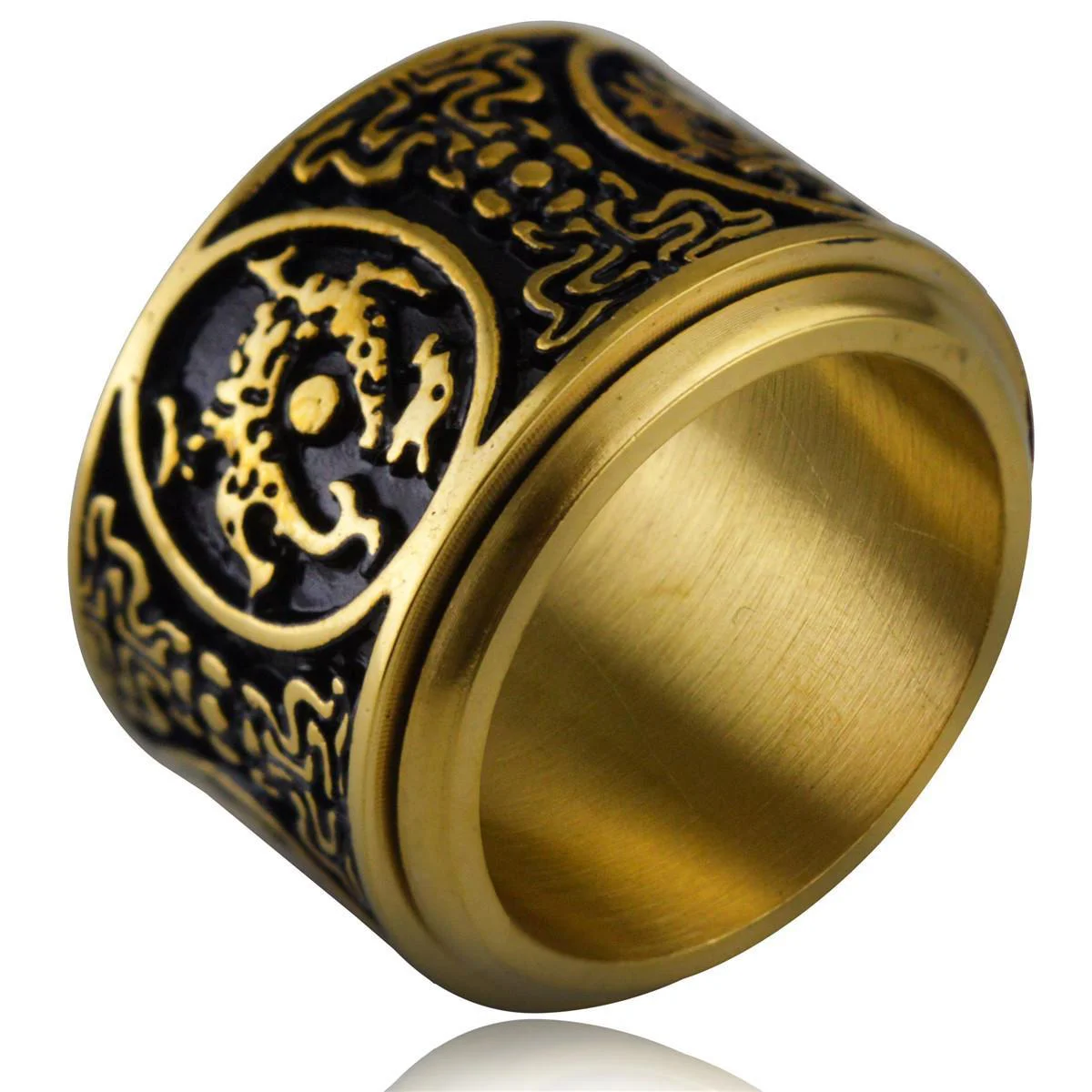 

Factory direct sale rotatable dragon totem ring fashion men's stainless steel ring, 2 colors available