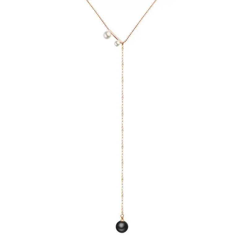 

Ladies 18K Gold Plated Pearl Pendant Long Chain Stainless Steel Clavicle Chain Necklace, 18k rose gold vacuum plated