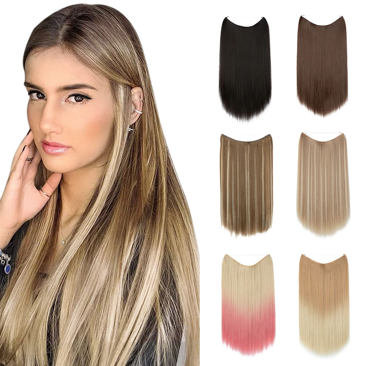 Wholesale High Temperature Fiber Straight Synthetic Brown Invisible Wire for in Hair Extensions for Women