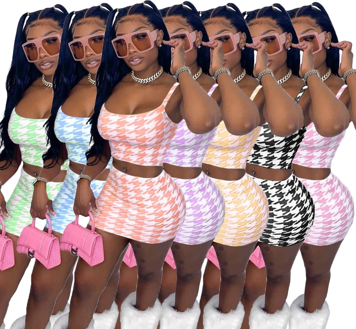 

Summer Girls' Jersey Dress 2021 Women Clothing Sexy Casual Dresses Outfits Ladies Bodycon Plus Size Plaid Two Piece Dress Set