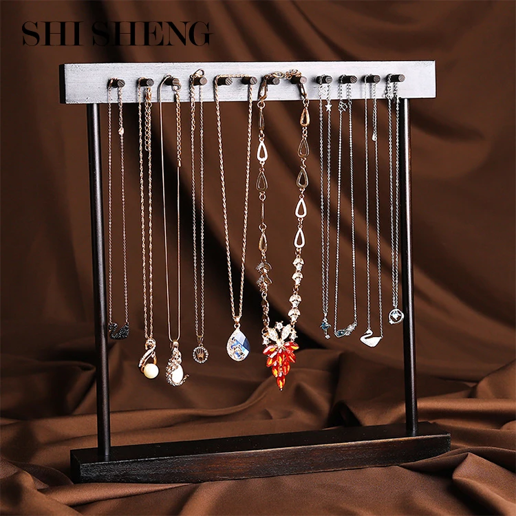 

SHI SHENG Jewelry Display 12/24 Rack Stand Dangle and Hook Necklace Hanging Wooden Freestanding Necklace Display Stand Holder