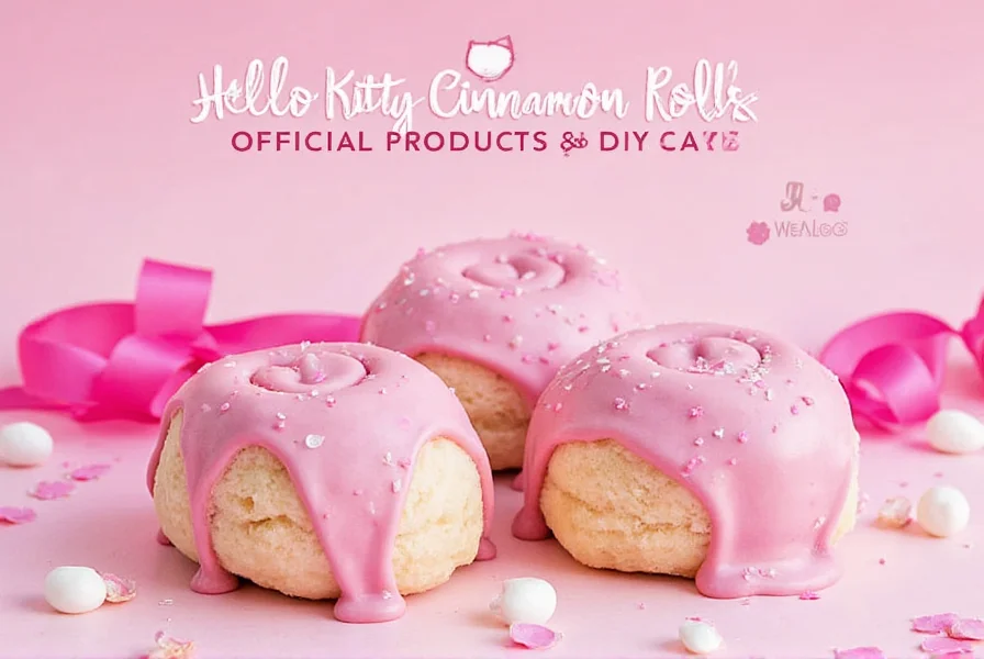 Finished Hello Kitty cinnamon rolls arranged on a pastel plate with matching decor