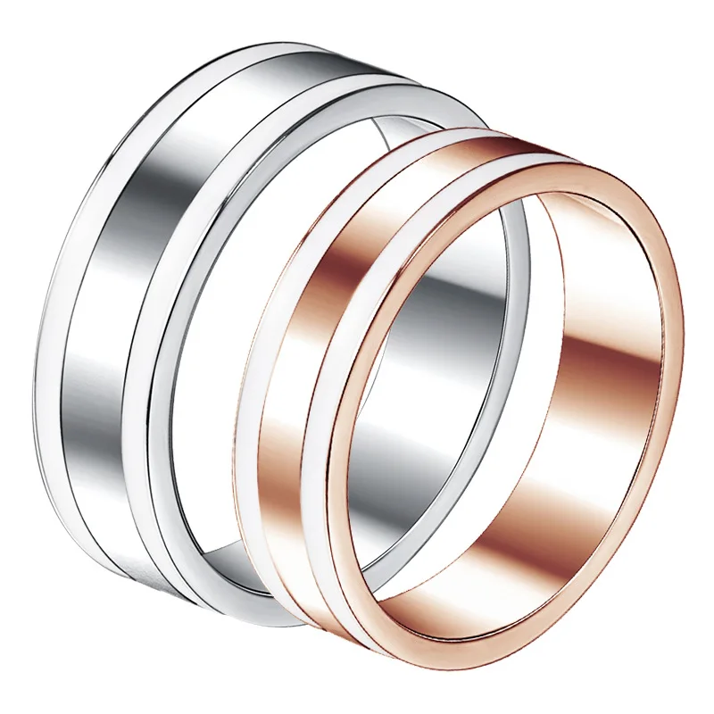 

Ruigang 2021 March Expo Patented High Quality Round Shape Rose And Silver Satinness Titanium Steel Couple Ring, Rose gold