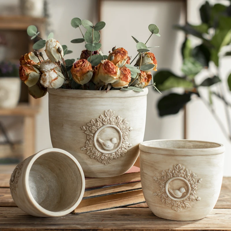 

hot sell terracotta flower pot Custom American Classic Embossed Bird Flower Pot Ceramic Best Quality Decorative Modern Indoor