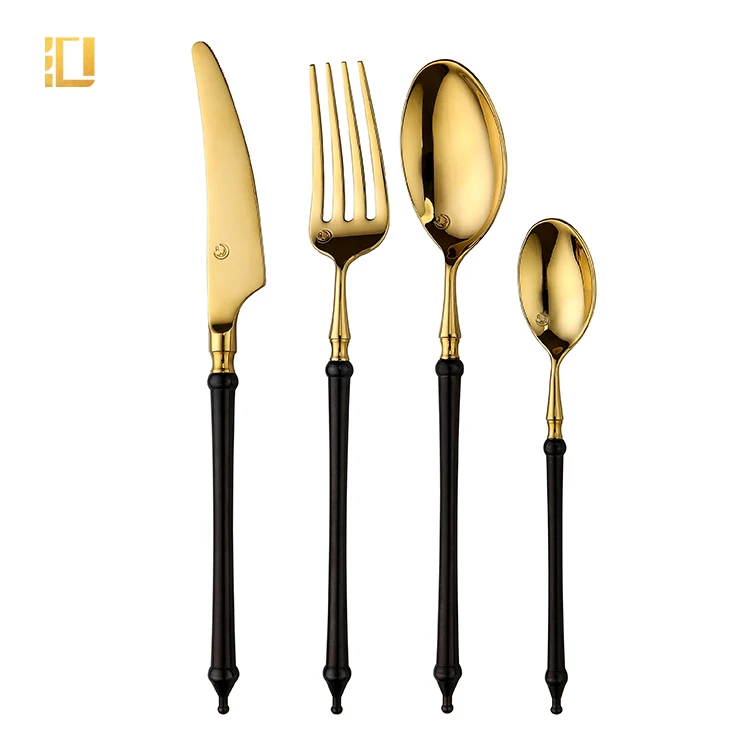 

High Grade 304 Stainless Steel Flatware Gold and Black Cutlery For Hotel Restaurant, Black gold