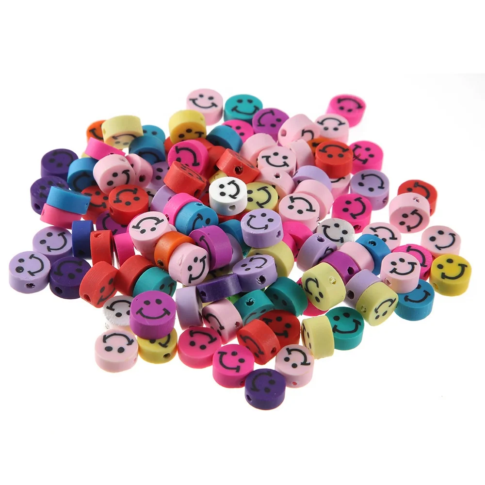 

100 pcs/bag 10mm round smile polymer clay beads jewelry making diy accessories wholesale