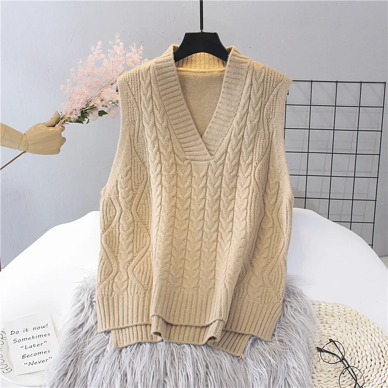 Women's Vneck Knitted Pullover Loose Solid Color Striped Twist