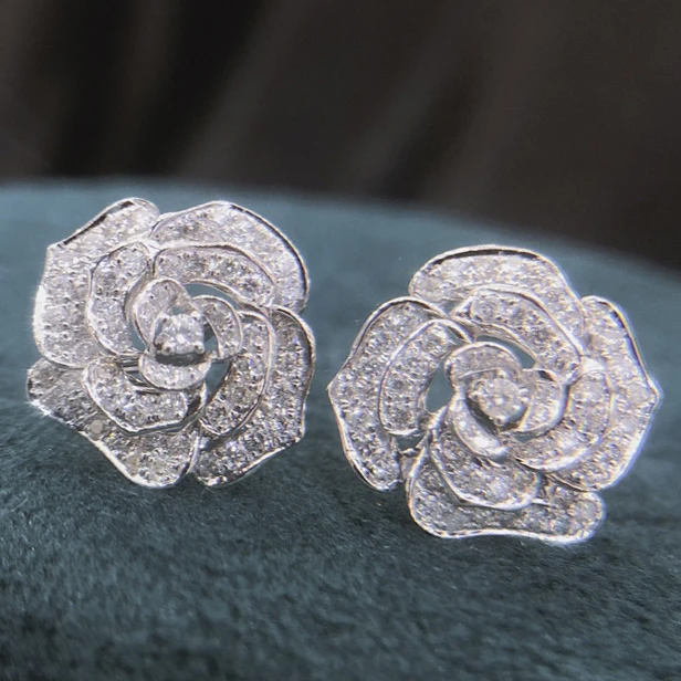 

CAOSHI Romantic Women Delicate Silver Beautiful Big Rose Vintage Flower Stud Earrings Korean Jewerly Earring