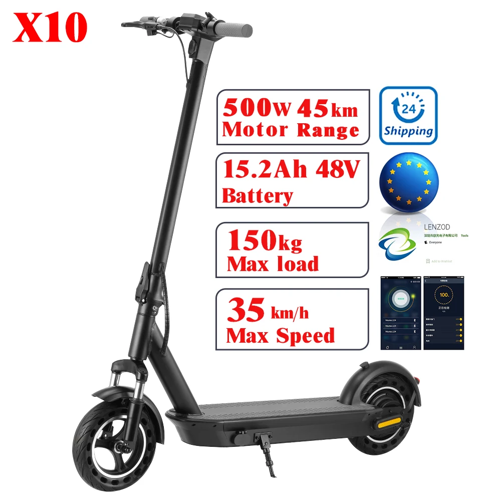 15.2AH 54.6V 35km/h 10 inch scooter eu uk Range 45km 500w electric scooter Max load 150KG APP electric kick scooter