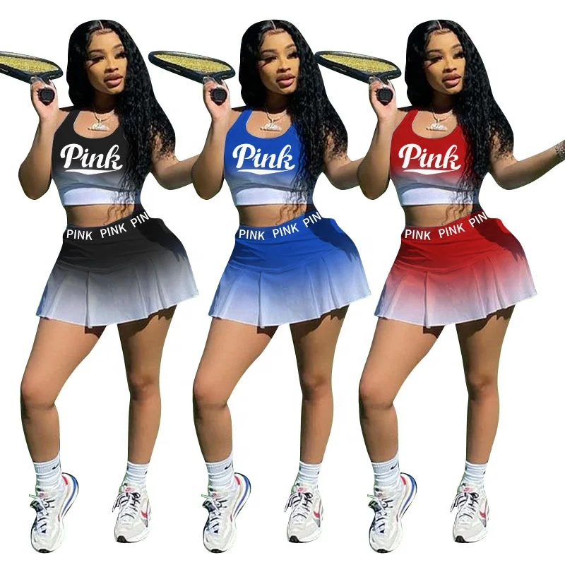 

MT154-9131 Summer Ladies 2021 Casual Mini Dresses Tank Crop Top Girl's Pleated Two Piece Skirt Set Women Shorts Dresses Clothing