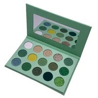 

Newest green palette pressed glitter cruelty-free makeup 15 color private label eyeshadow palette