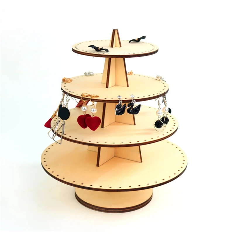Custom Wooden Jewelry Rack Stand Wooden Organizer Display With Holes