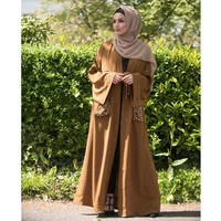 

Aliexpress Ebay Dubai Robes Hot Style Pure Color Cardigan Pocket With Pearl Dress Abaya Arab Saudi