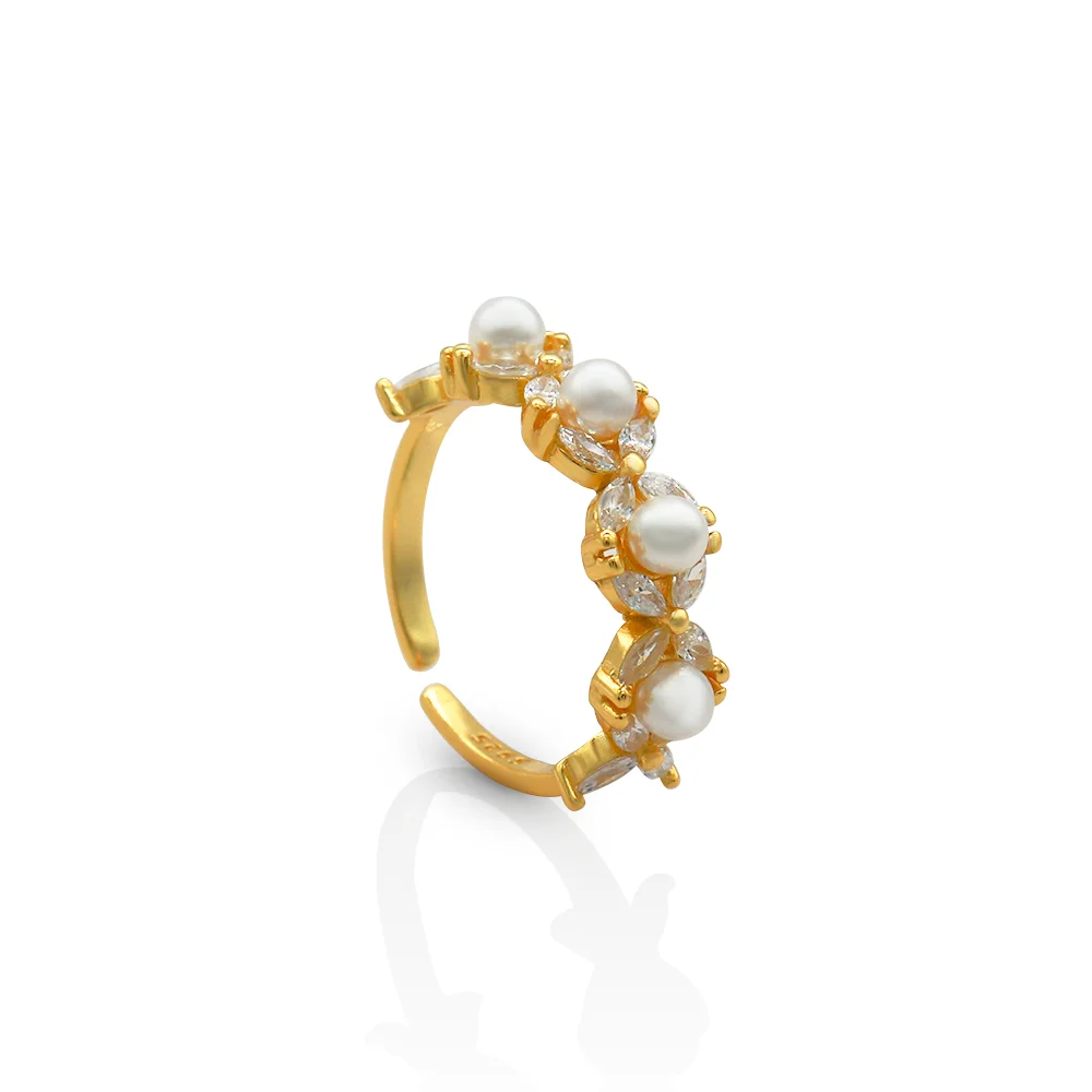 

Chris April 925 silver gold plated elegant pearl zircon rings
