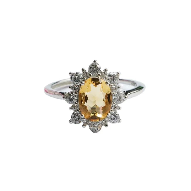 

Trendy S925 Sterling Silver citrine Ring with Silver Plated Claw Setting Adjustable Size for Wedding Party Anniversary