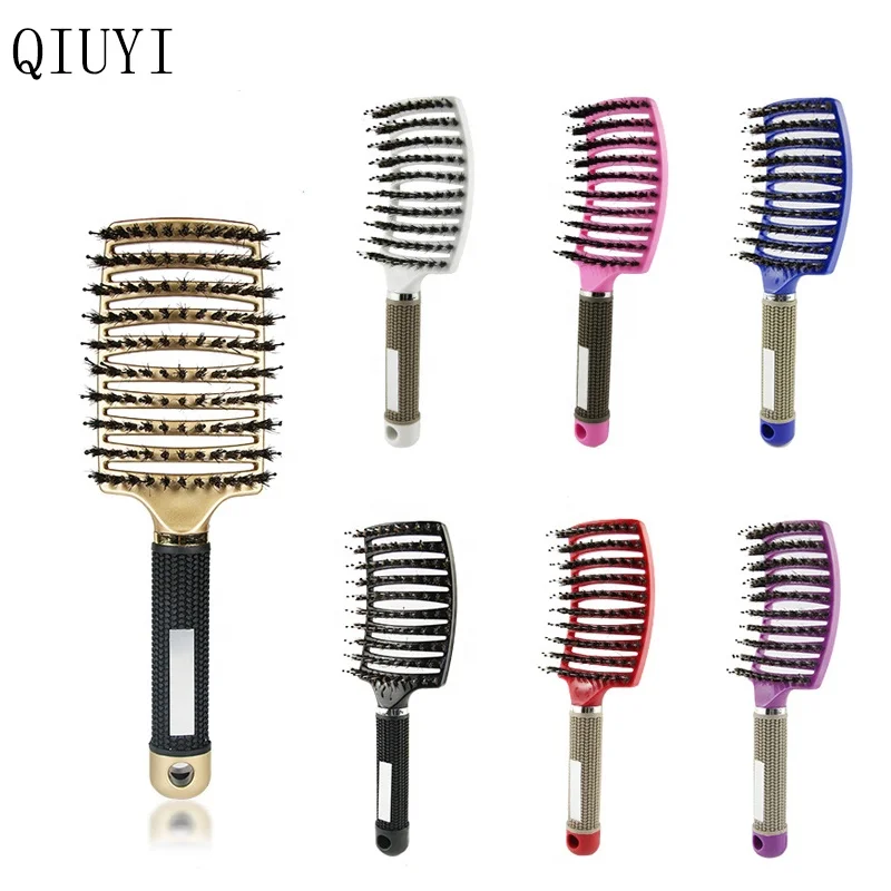 Custom LOGO professional vent boar bristle hair brush with nylon bristle detangling brush for curly hair
