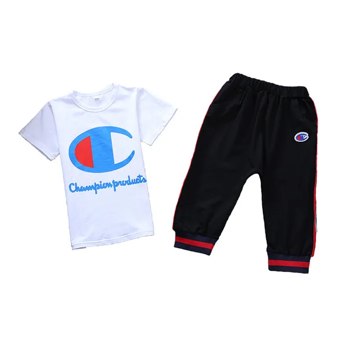 

Children Summer Cotton Short Sleeve Kids Clothing Letter Logo Printing Two-Pieces Tracksuits For Boy And Girl
