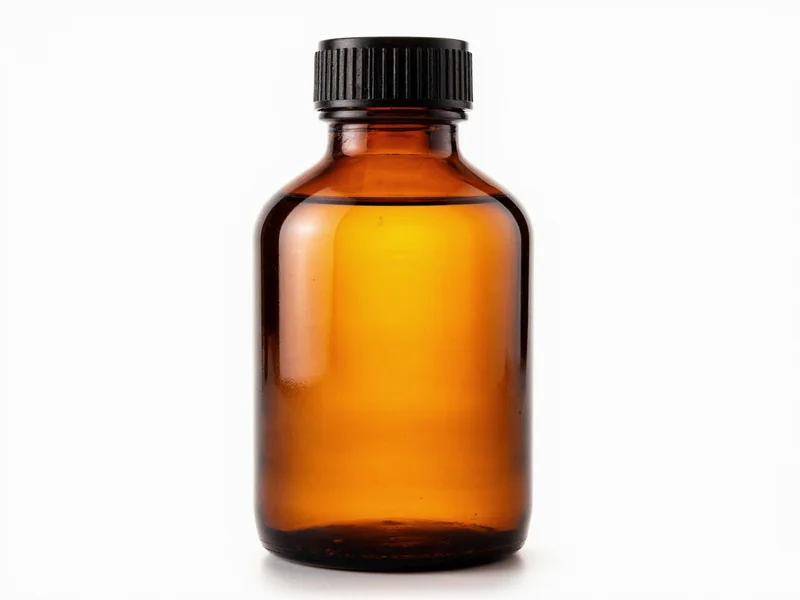 Homemade cough syrup in amber glass bottle