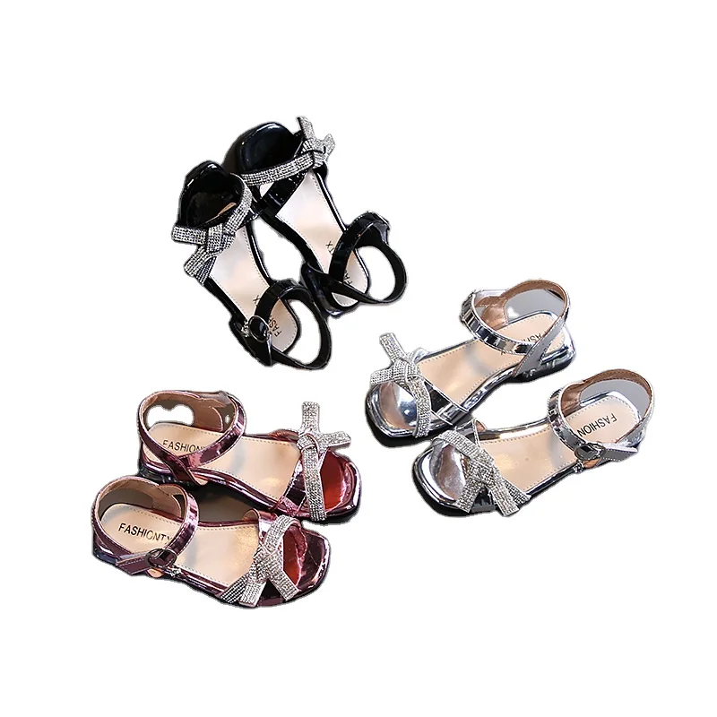 

Girls' sandals summer 2020 new fashion Korean little girls' shoes children's shoes diamond bow princess shoes, Pink/black/silver