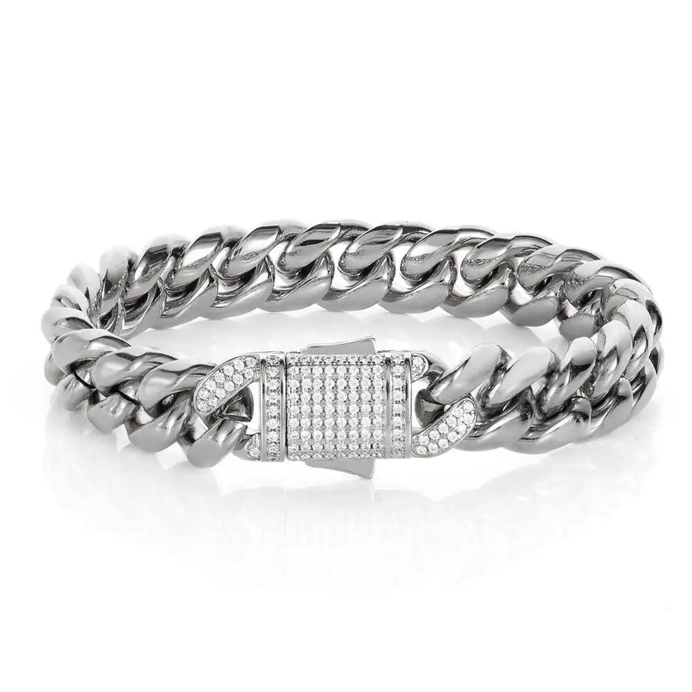 

Fashion Jewelry 18k Gold Stainless Steel Cuban Link Bracelet Bangles Men, Picture shows