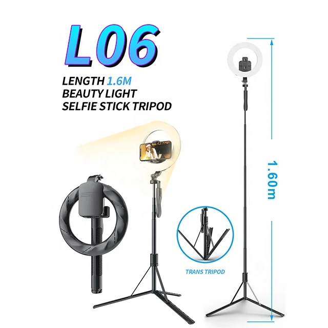 

CYKE L06 Selfie Stick with 8 Ring Light Tripod Phone Holder 3 in 1 Portable LED Fill Light Selfie Stick Tripod Bluetooths Remote