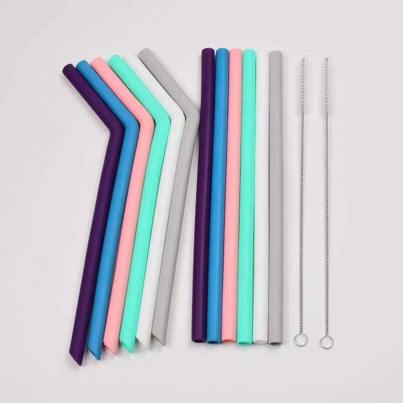 

Amazon TOP Popular Colors For Size  Silicon Straws Sets 6Bent 6Straight Reusable Eco-Friendly Silicone Drinking Straw, Picture colors or according to your pantone color