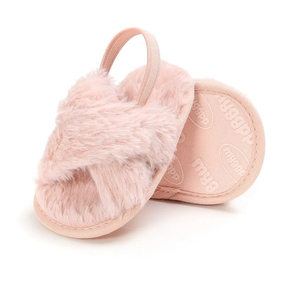 
Cute Newborn Fancy Fur Infant Little Kids Latest Design Baby Girl Slippers 
