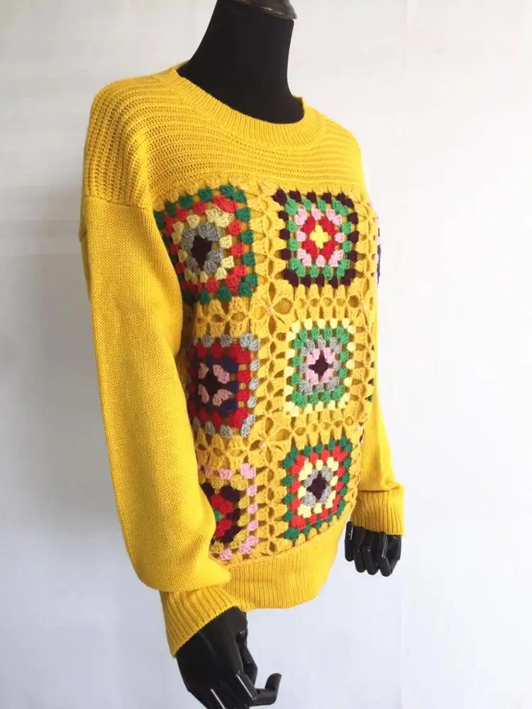 
Hand Knitting woman pullover Square Crochet Pattern sweater 
