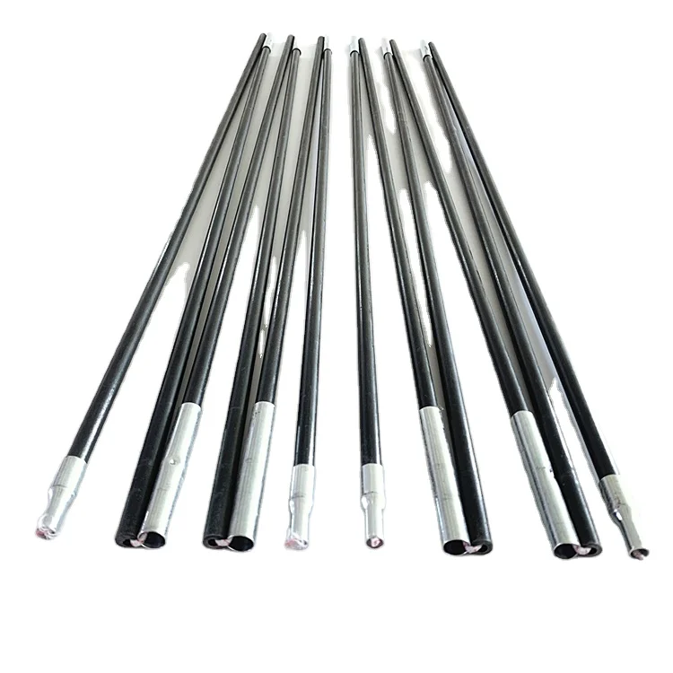 

Outdoor FRP Material Fiberglass Folding Rod Camping Tent Pole with metal ferrule on one side, Black or as customized