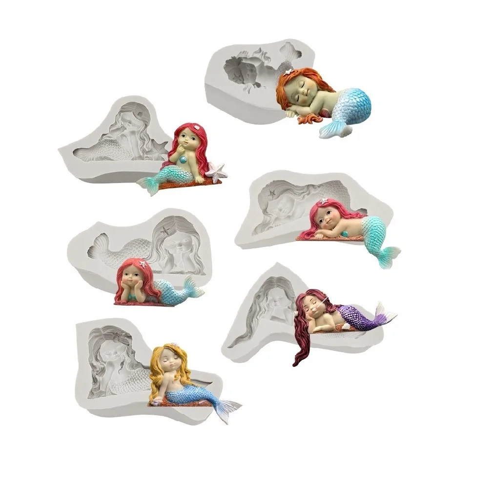 

Fusimai Cute 3D Sleeping Mermaid Candle Molds DIY Baby Girl Cake Topper DIY Decoration Baking Tool Silicon Candle Mould, As is shown in the picture