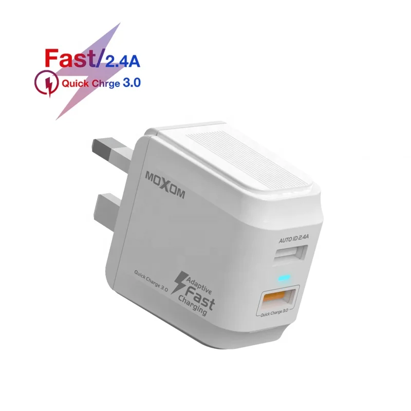 

Quick Charger 4.0 Phone USB Charger QC3.0 Android Wall Charger MOXOM UK Plug Charge With Cable