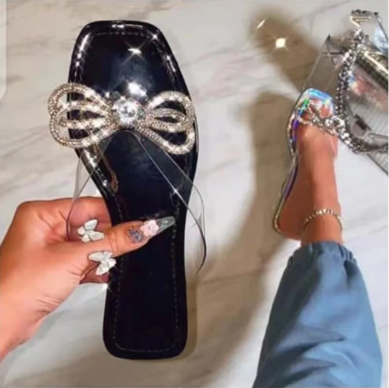 

Summer New Quality Colorful Rhinestone mujer luxury chaussur bowknot girl flat jelly sandal shoes, Black,sliver,color