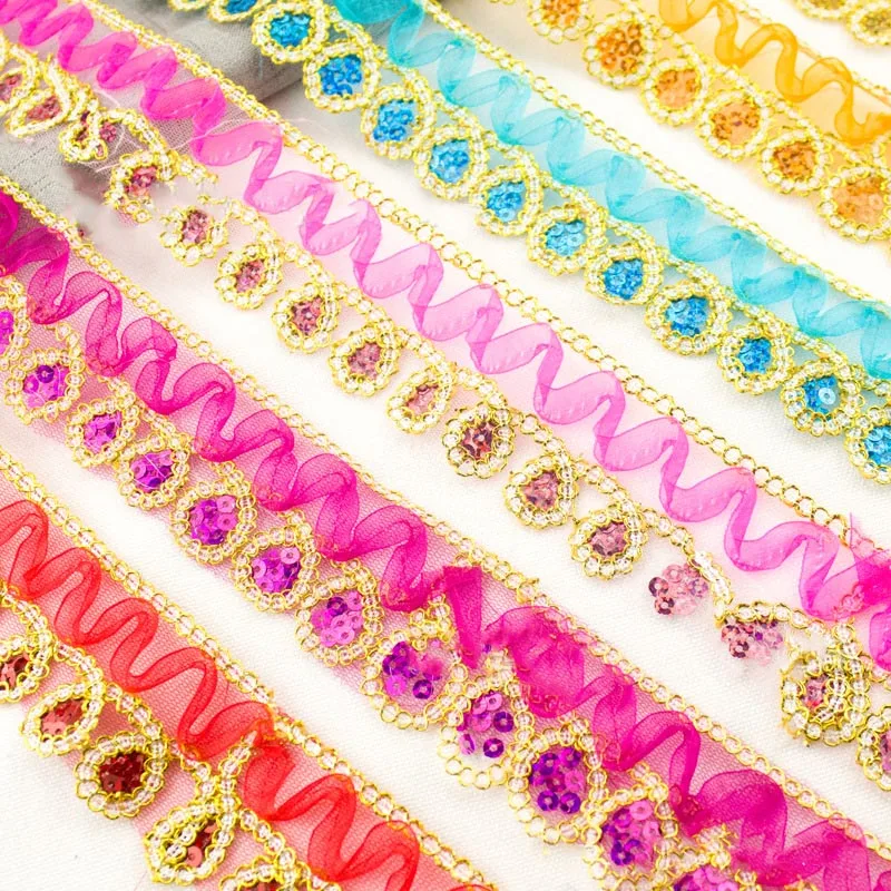

Cheap lace 4.5cm diy garment accessories sequined organza fabric costume sewing braid lace trims for dress dancewear