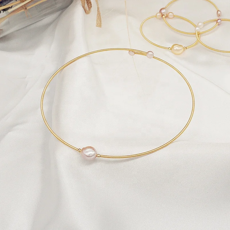 

Wholesale womens handmade 14K gold filled real freshwater pearl choker necklace jewelry