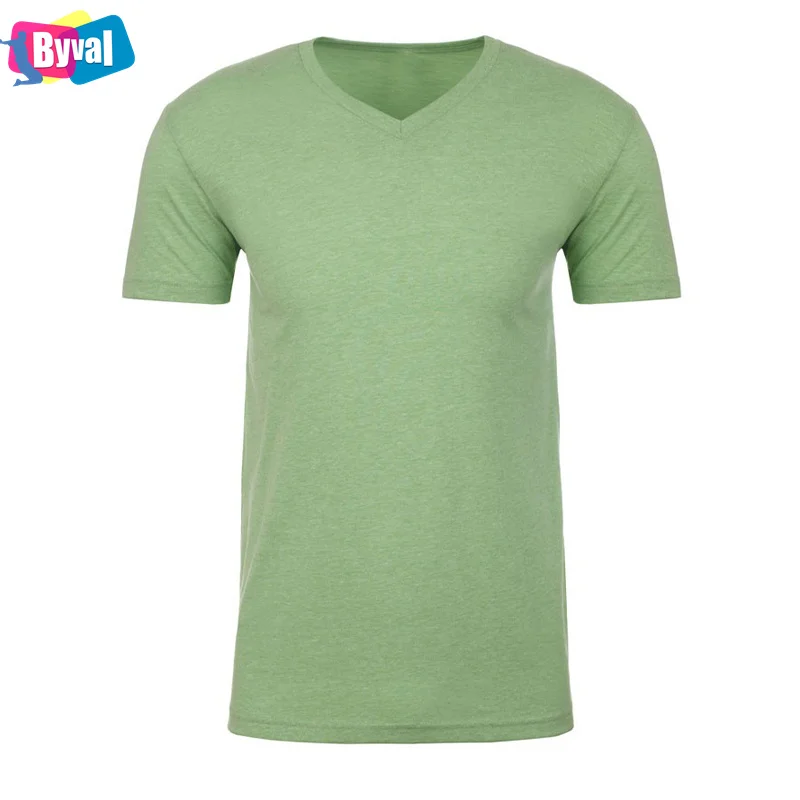 

China OEM Factory Quality Tri Blend Soft Cotton Men Custom Screen Printed Slim Fitted V Neck Athleisure Short Sleeve T Shirt