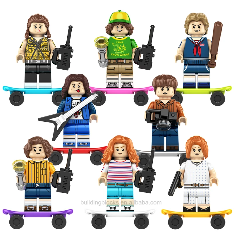 

KF6172 Stranger Things Movie Eleven Wheeler Harrington Mike with Skateboard Mini Action Building Block Figure Toy Bricks
