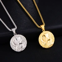 

MJ Jewelry Instagram Fashion Virgin Mary Round Gold Coin Necklace 18K Gold Plated Ladies Clavicle Chain