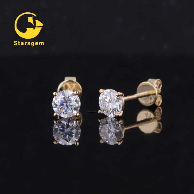 

10k 14k solid gold diamond jewelry 5mm 6.5mm moissanite diamond stud earring