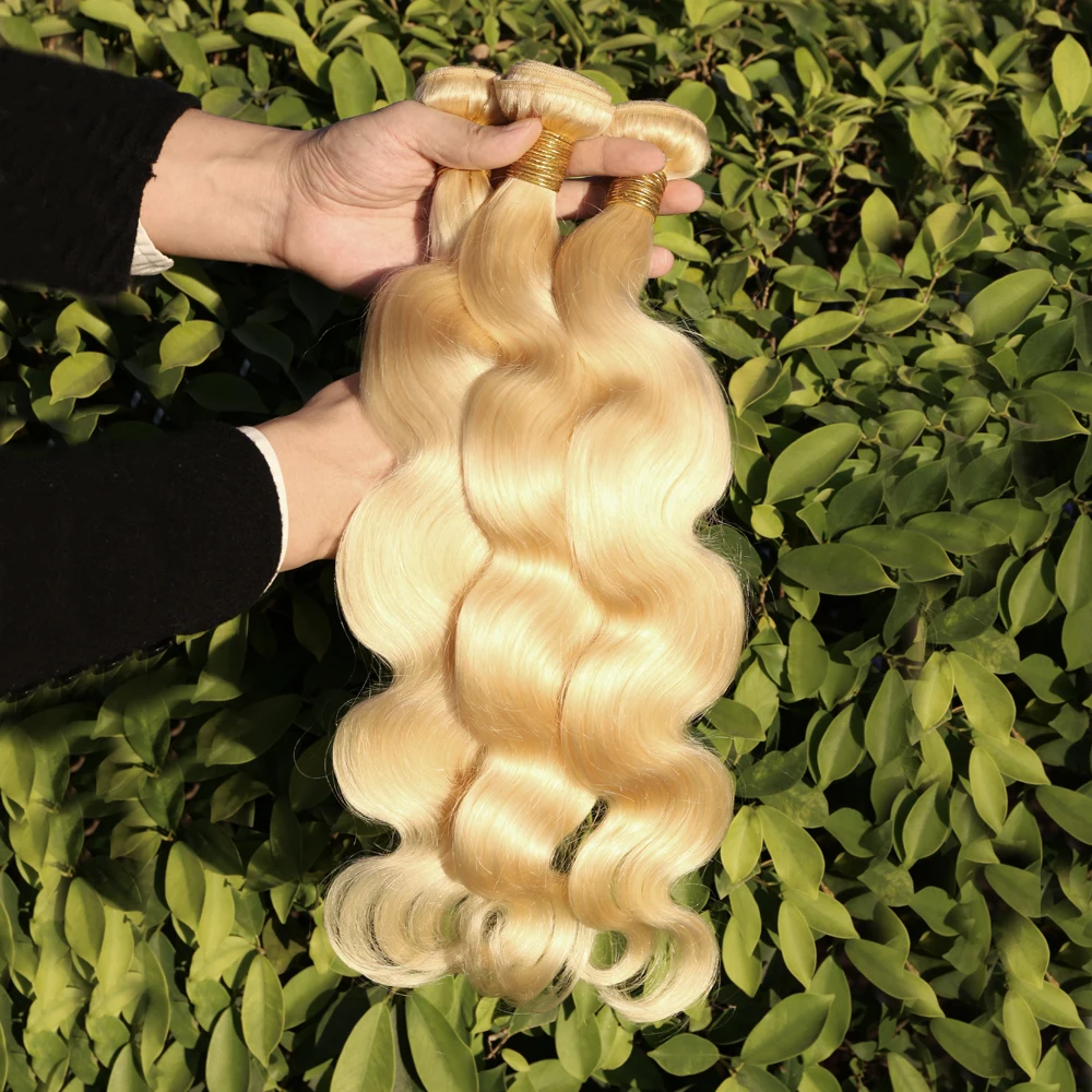 

10A Russian Blonde 613 Raw Virgin Cuticle Aligned Hair Unprocessed Virgin Brazilian 613 Hair Bundles With 13x4 Lace Frontal
