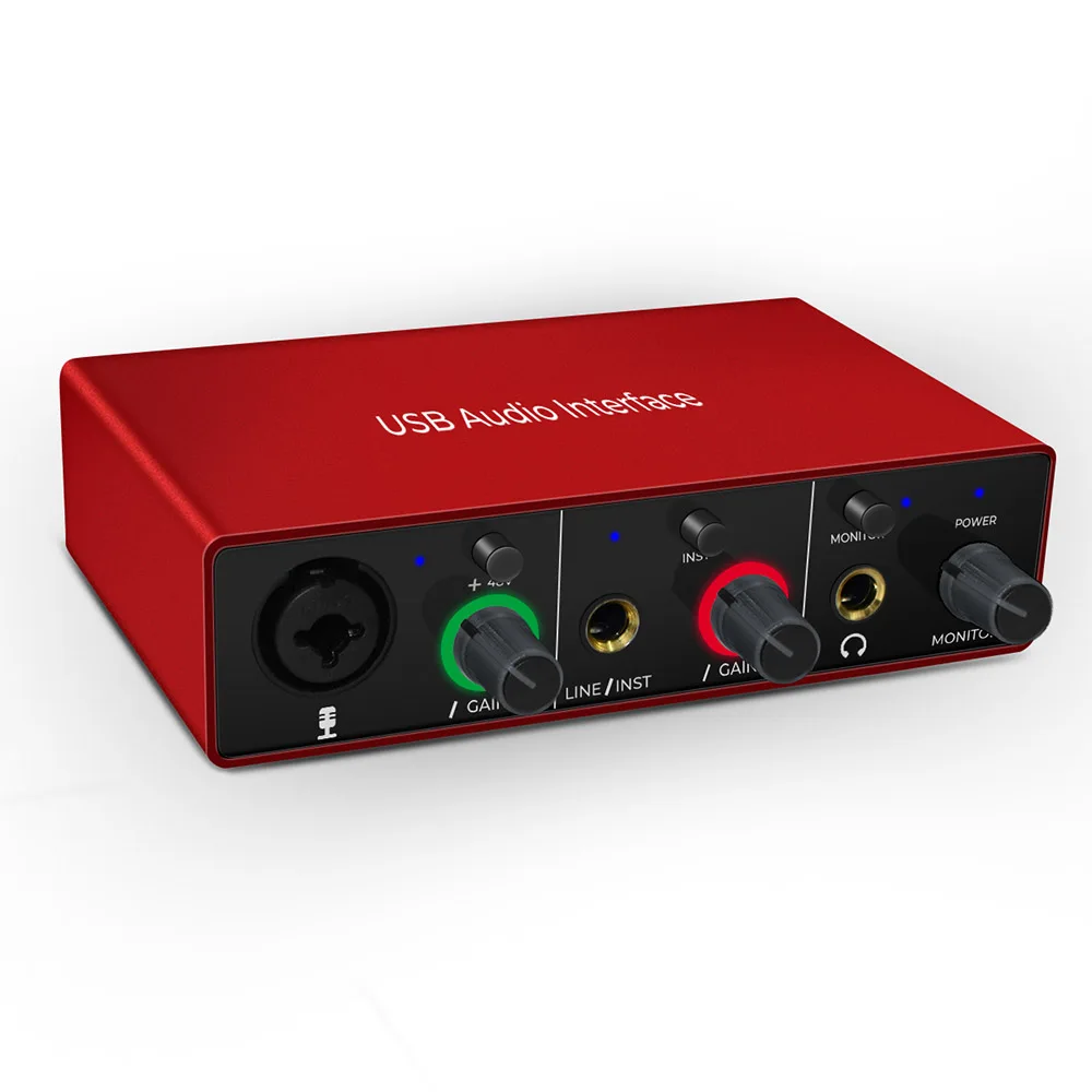 

Support 48V Phantom Power External USB Sound Card, USB Audio Interface solo XLR Mic Studio for Podcast Recording