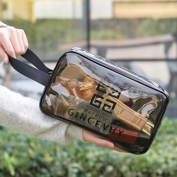 

Eco-friendly pvc clear cosmetic bag women clear makeup bag custom clear cosmetic pouch with zipper, Brown