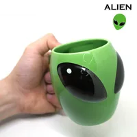 

D239 301-400ML Children Birthday Present 3D Alien Shape Cartoon Green Tea Milk Cup Ceramic Mugs
