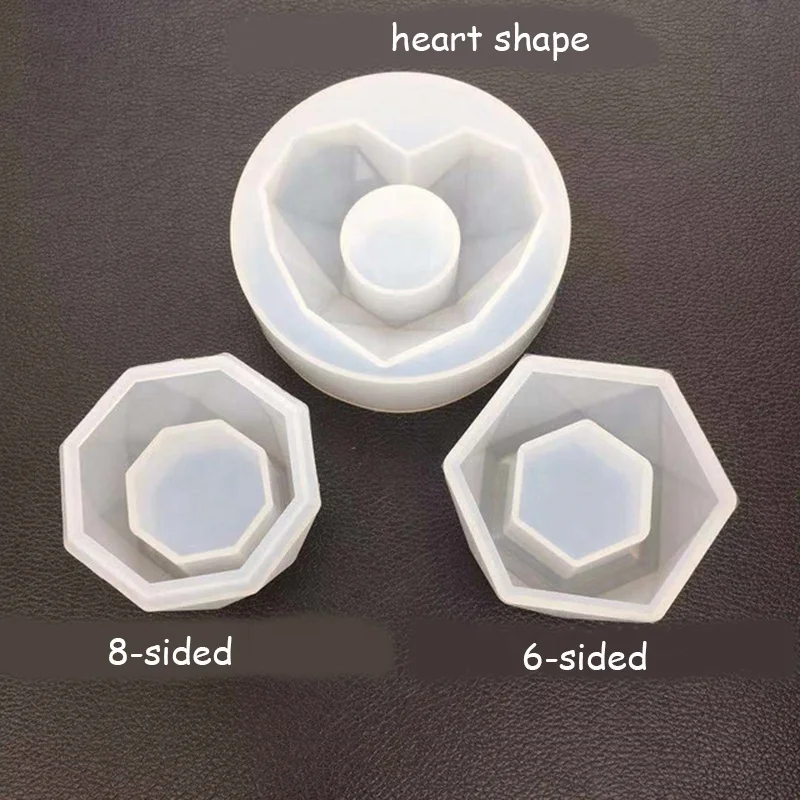 

Heart-shaped hexagon Octagon design silicone molds for concrete flower pot, White