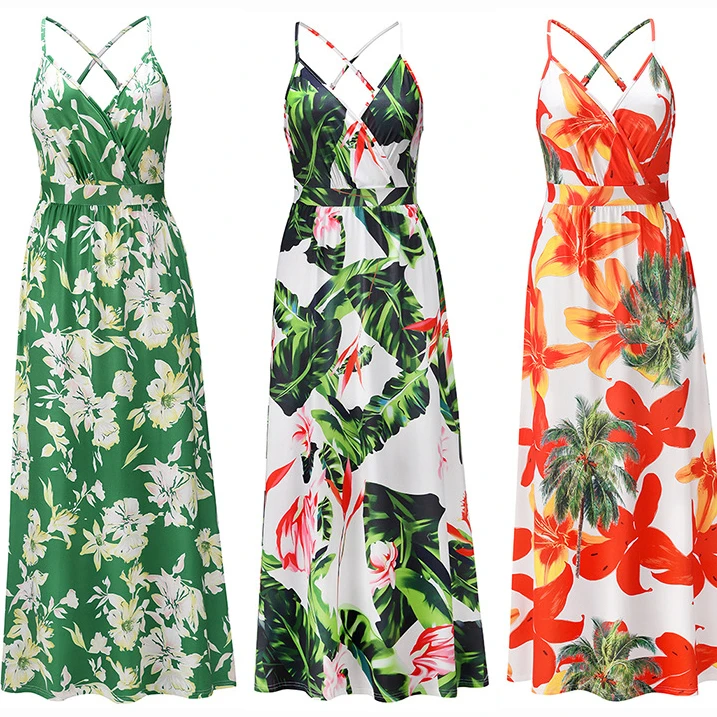

Summer Spaghetti Strap Leopard V-Neck Evening Dresses Casual Dresses Women, Solid