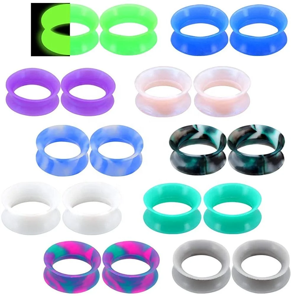 

20PCS Silicone Ear Gauges Flesh Tunnels Plugs Stretchers Expander Double Flared Ear Piercing Jewelry, Colorful